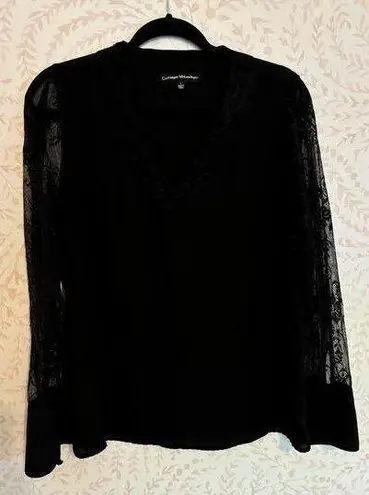 Catherine Malandrino Elegant Black Lace Sleeve Blouse L