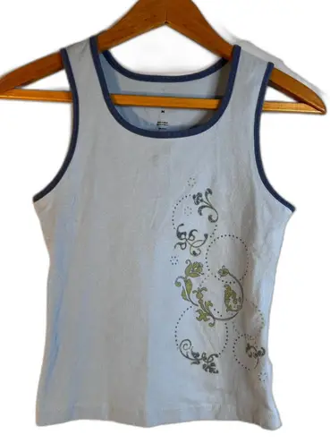 Danskin Now Y2K Retro Micro Sleeveless Tank Top Graphic Cotton Size Medium* Blue