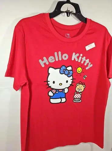 Sanrio  HELLO KITTY Patriotic Glitter Women's Medium Red Short Sleeve T-Shirt New