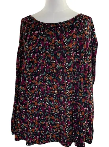 Ava & Viv 3X Black Floral Peasant Blouse Balloon Sleeve Boho Top