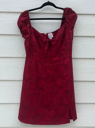 Blue Rain Dark Red Floral Dress with keyhole detail