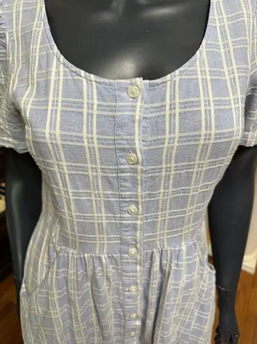 Draper James  Linen Blend Button Front Dress in Blue Stripe Size 6 Midi Dress