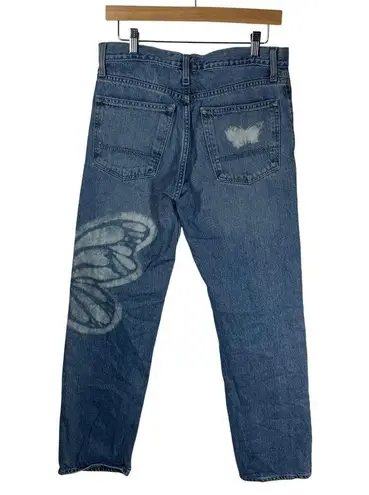 Arizona Vintage Jean Women Size 30 Butterfly Print Med Wash Relaxed Straight