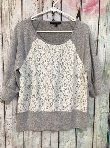 Adrienne Vittadini Gray & White Sweater 3/4 Sleeves Size Large 💕