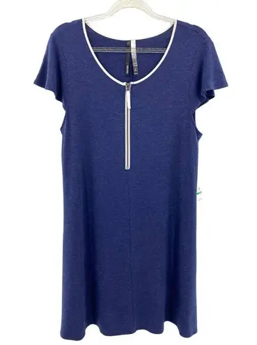 Kensie New  Womens Zip-Detail T-Shirt Dress Navy‎ Blue Large Cap Sleeve Casual