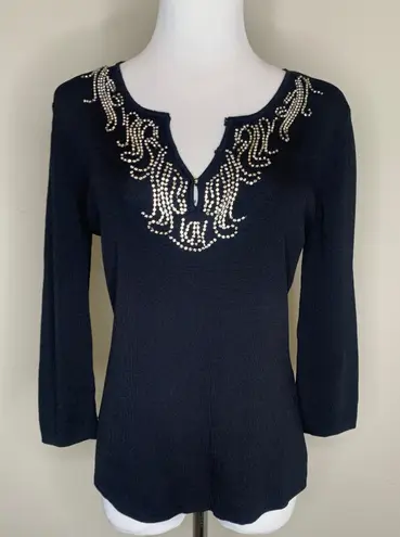 Joseph A Embellished Beaded Black Sweater Sz Medium
