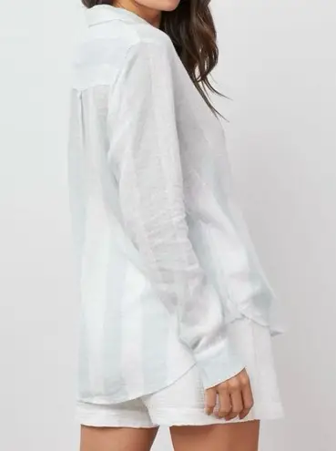 Rails Charli Moss Stripe Button Down Linen Blend Top Size M