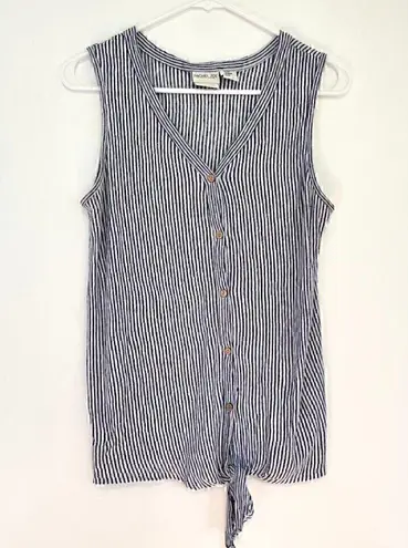 Rachel Zoe  Navy Blue White Striped Sleeveless Button Tie Knot 100% Linen Tank M