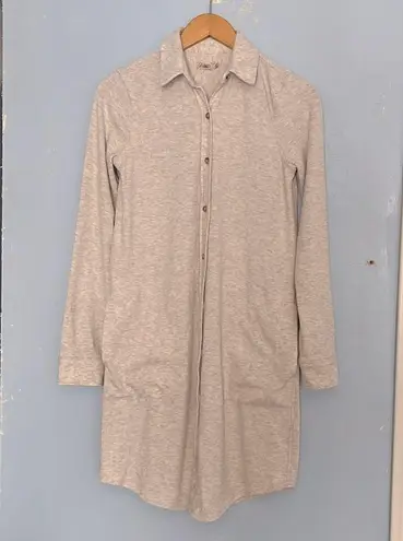 Faherty Legend Button Up Off White Long Sleeve Cozy Above Knee Dress