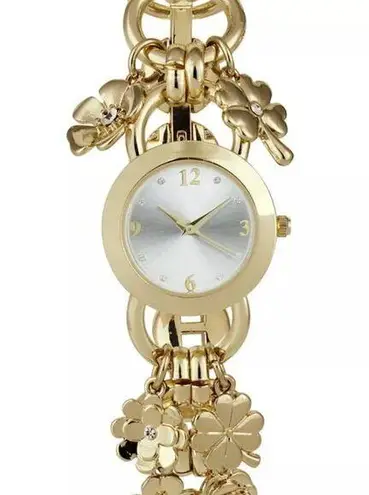 Charter Club Women's Gold-Tone Mixed Metal Flower Charm Bracelet Watch New