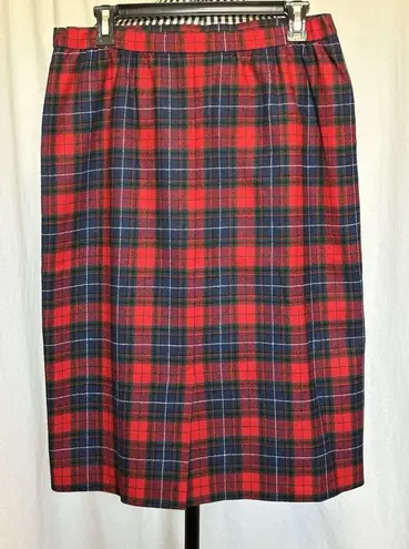 Pendleton  Women's 100% Virgin Wool Tartan Red Plaid Midi Skirt Size 14 Petite