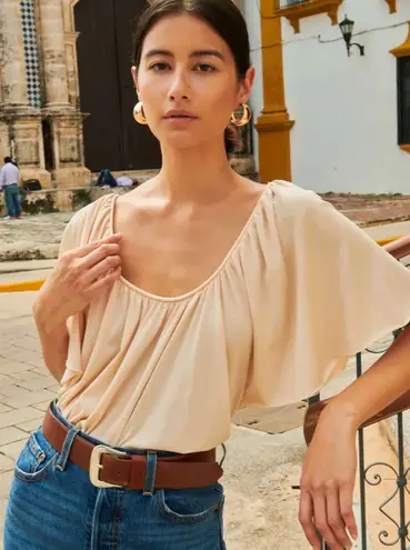 Nation Ltd Anna Sunburst Top in Tapioca Size Medium Gently Used Boho Coastal