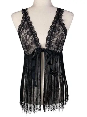Vintage 60s 70s Black Lace Fringe Lingerie Top Nightie Coquette Showgirl Retro Size undefined