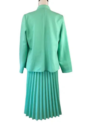 Vintage 70s 80s Mint Green Textured Skirt Suit Pleated Skirt 16 1/2 Size L