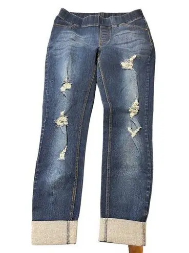 Womens Distressed Blue Denim Jeans Distressed Pull On Cuffed Size 25