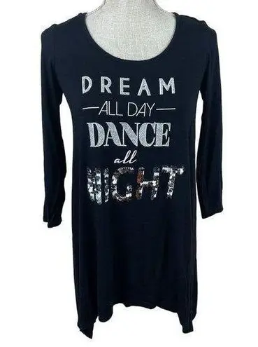 Decree ‎ Glitter Sequined Dance All Night Sleep Shirt Womens XS Black 3/4 Sleeve