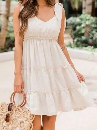 Pink Lily traveling countryside tiered beige babydoll dress