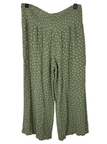 Three Dots Green Floral Wide Leg Flowy Boho Crop Pants Women's Size Medium