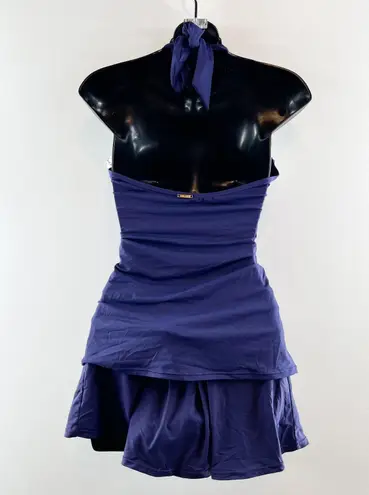 Anne cole Two Piece Twist Front Halter Tankini Skirt Bikini Set Blue M / L