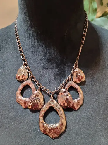 Dana Buchman Bronze Hammered Statement Necklace Chunky Chain Lobster Clasp