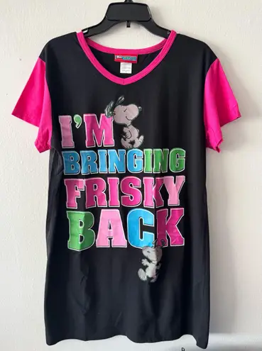 Peanuts Black and Pink Graphic Pajama Sleep Shirt One Size