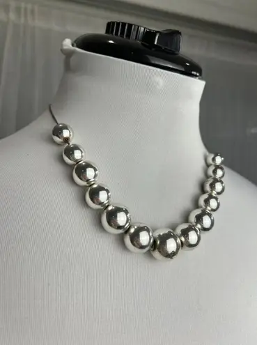 Chunky Silver toned Graduated Bead Necklace statement piece artisan vintage