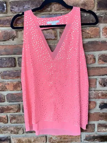 Cooper and Ella  Coral Pink Gold Polka Dot Keyhole Sleeveless Blouse Women's Small