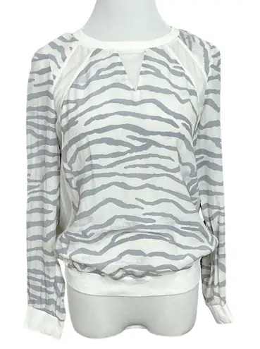 Rebecca Taylor Gray and White Silk Zebra Print Long Sleeve Top 4