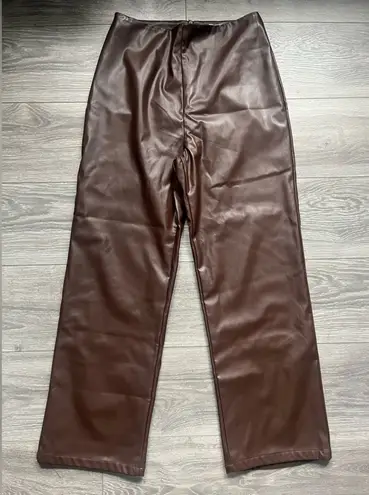 Lisa Says Gah Chocolate Brown Faux Leather Straight Leg Pants Size M/L