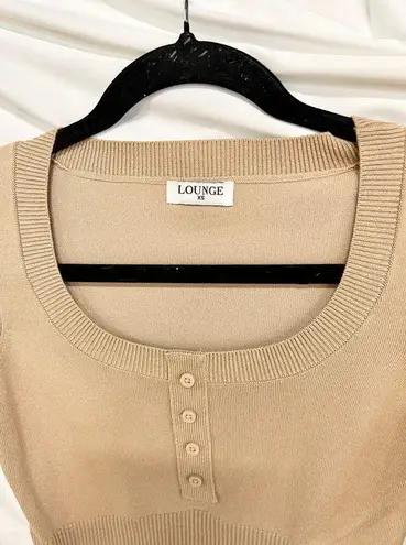 Lounge Knitted Long Sleeve Crop Top & Fold Waist Shorts Set Tan Women's Size XS