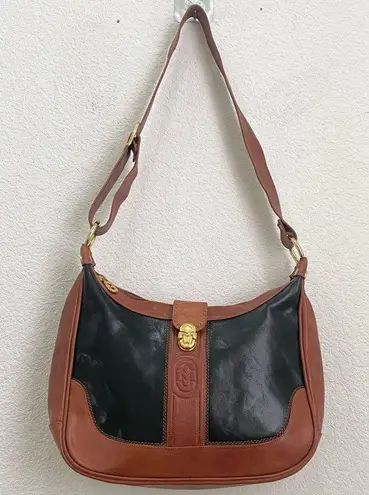 Vintage MARINO ORLANDI Italian Leather Two Tone Brown Black Shoulder Bag