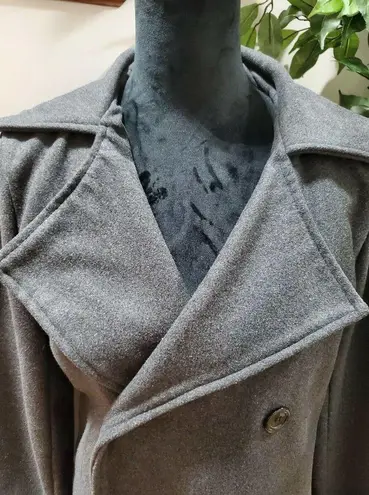 Gray Women Solid Long Sleeve Double Breasted Fitted Casual OverCoat Size X