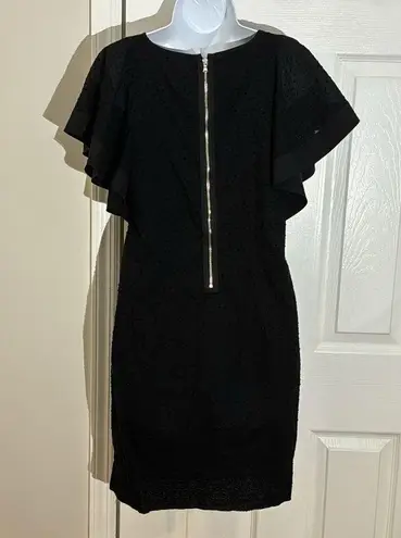 J.Crew  Shift Dress Black Swiss Dot Flutter Sleeve Lined Zip Up Boho size 0