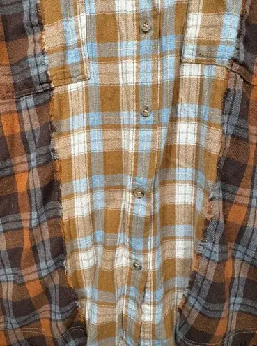 BKE Mixed Flannel Boyfriend Shirt Plaid Long Sleeve Button Front Women's XL