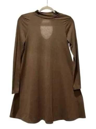 ING Brown Knit Swing Dress Keyhole Back Long Sleeve Size S