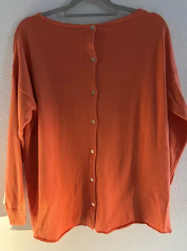 Cashmer Italy Sweater Womens Large Orange Scarf Button Back Ski Luxury Academia