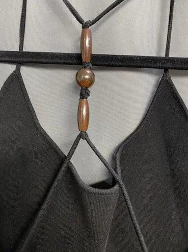 Rebecca Taylor Midi-Dress Womens Large Black Compact Stretch Knotted Back B65