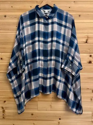 St. John Size Medium Silk Spandex Blend Plaid Lagenlook Short Sleeve Blouse