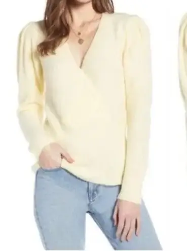 Something Navy light Yellow Alpaca blend v neck faux wrap Sweater size small