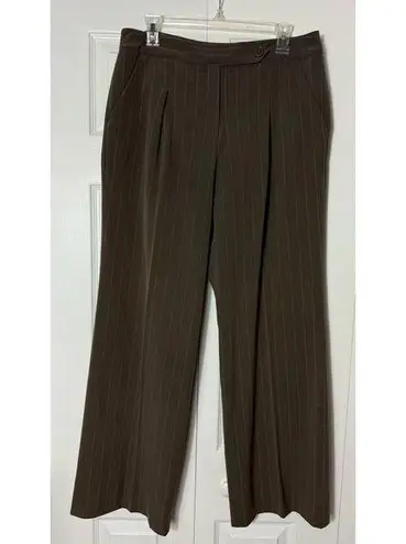 Larry Levine Brown Pinstripe Tailored Dress Pants Petite Stretch Size 12P Large