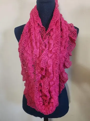 Fuschia Pink Ruffle Knit Scarf