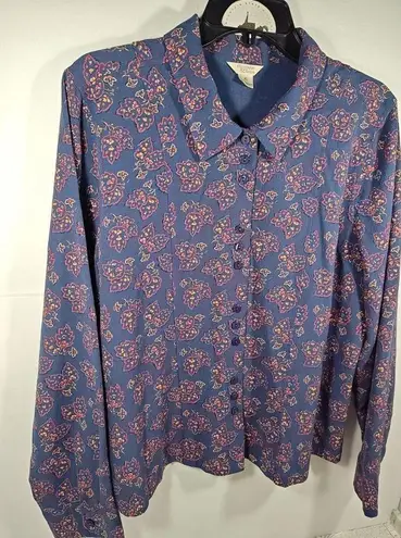 Christopher & Banks Christopher Banks 3 Section Button Up Womens XL Long Sleeve Navy Collared Shirt