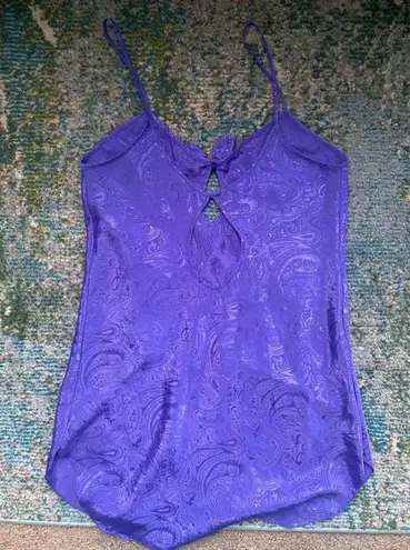 Vintage 90s Intimate Moods purple paisley bow short nightgown slip, size small