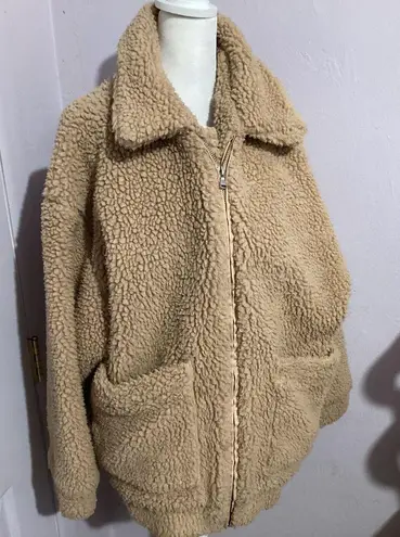 I am gia I. AM. GIA. Pixie Teddy Coat Oversized Sherpa Jacket In Camel Beige