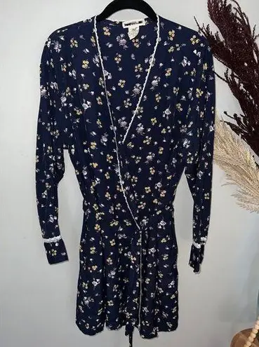 Banana Republic  Size Medium Vintage Dark Blue Floral Rayon Robe Knee Length EUC