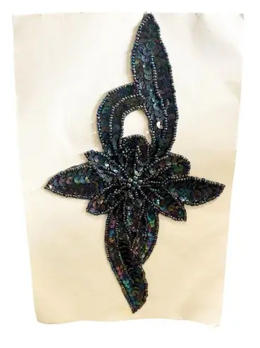 Karla Jordan Kollections FLORAL Sequin Beaded Appliqué Removable Adhesive VTG Black