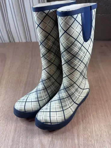 Serra Women’s Rain Boots Size 9 Green Plaid Waterproof Tall Wellies Farm Garden