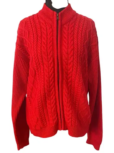 G.H. Bass & Co Red Cable Knit Wool Zip Sweater Women’s M Mock Neck Classic Size M