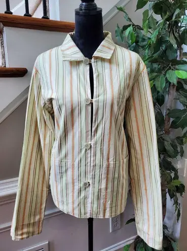 Denim & Co . Women's Beige Cotton Long Sleeve Button Front Collared Jacket Large