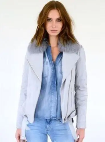 Samantha Sipos Seeing Stars Leather Faux Fur Lined Jacket Size Extra Small Gray - Image 1